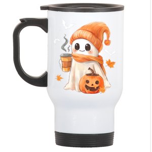 Cute Ghost Drinking Coffee Halloween Ghost Ice Coffee Stainless Steel Travel Mug