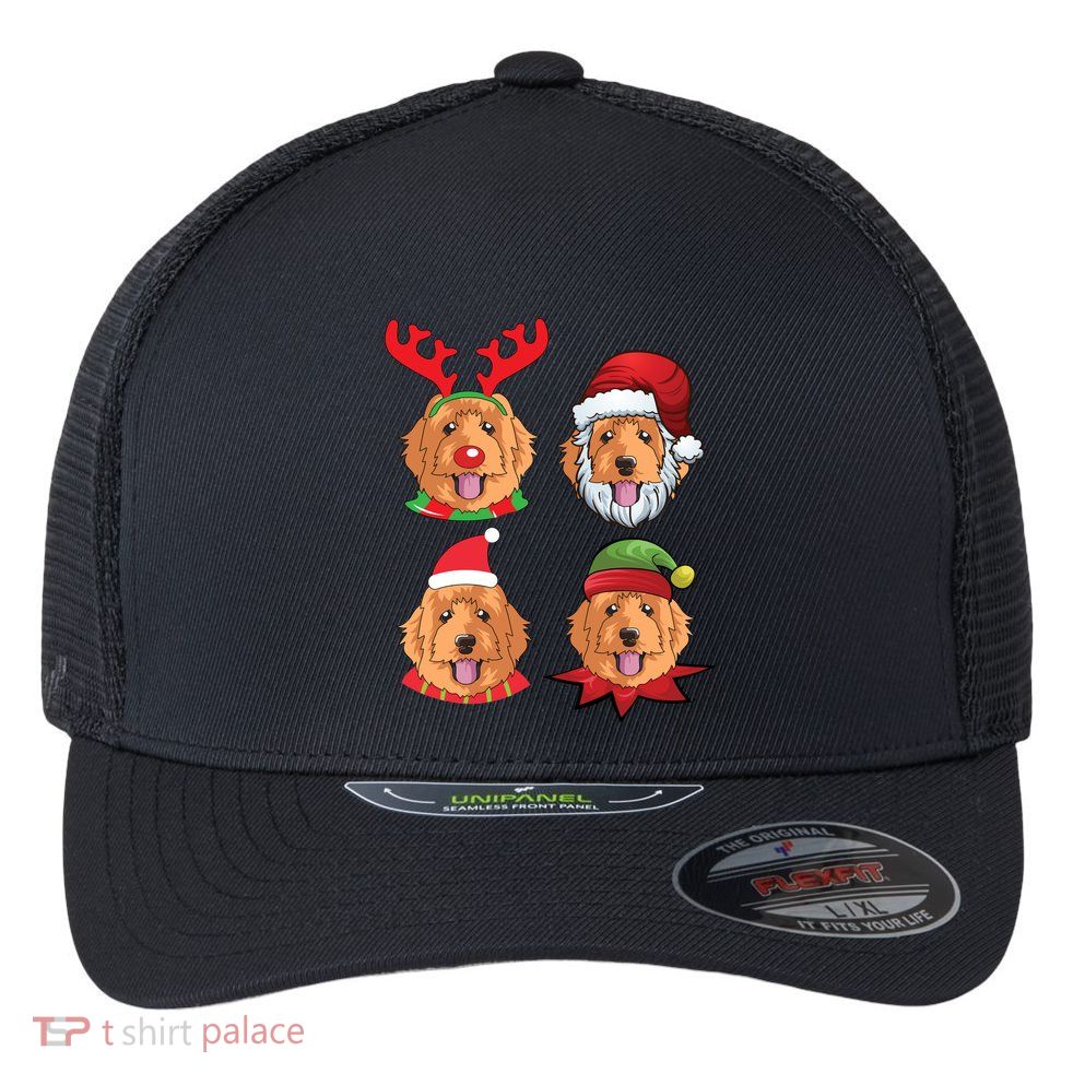 Cute Golden Doodle Christmas Cute Gift Santa Dog Gift Flexfit Unipanel Trucker Cap