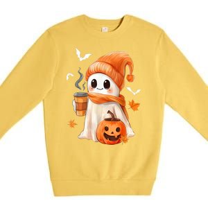 Cute Ghost Drinking Coffee Halloween Ghost Ice Coffee Gift Premium Crewneck Sweatshirt