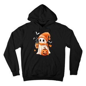 Cute Ghost Drinking Coffee Halloween Ghost Ice Coffee Gift Hoodie