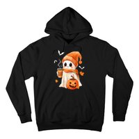 Cute Ghost Drinking Coffee Halloween Ghost Ice Coffee Gift Hoodie