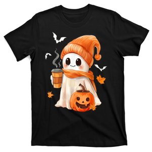 Cute Ghost Drinking Coffee Halloween Ghost Ice Coffee Gift T-Shirt