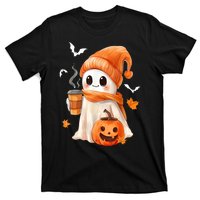 Cute Ghost Drinking Coffee Halloween Ghost Ice Coffee Gift T-Shirt