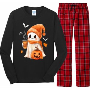 Cute Ghost Drinking Coffee Halloween Ghost Ice Coffee Gift Long Sleeve Pajama Set