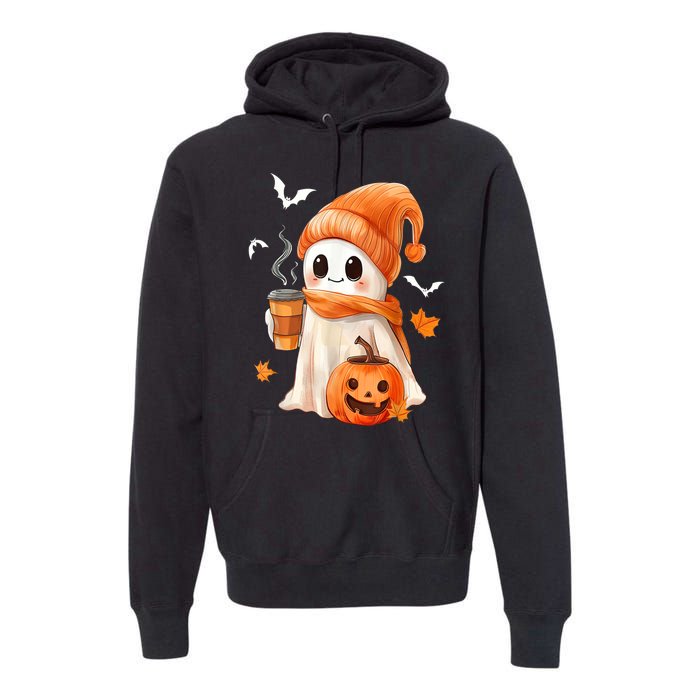 Cute Ghost Drinking Coffee Halloween Ghost Ice Coffee Gift Premium Hoodie