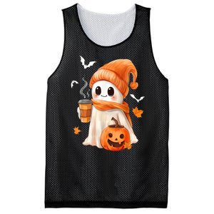 Cute Ghost Drinking Coffee Halloween Ghost Ice Coffee Gift Mesh Reversible Basketball Jersey Tank