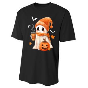 Cute Ghost Drinking Coffee Halloween Ghost Ice Coffee Gift Performance Sprint T-Shirt