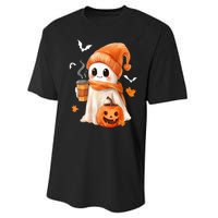 Cute Ghost Drinking Coffee Halloween Ghost Ice Coffee Gift Performance Sprint T-Shirt