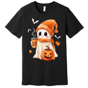 Cute Ghost Drinking Coffee Halloween Ghost Ice Coffee Gift Premium T-Shirt