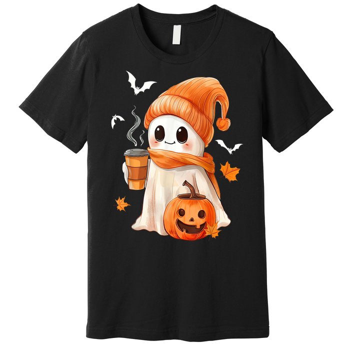 Cute Ghost Drinking Coffee Halloween Ghost Ice Coffee Gift Premium T-Shirt