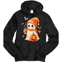 Cute Ghost Drinking Coffee Halloween Ghost Ice Coffee Gift Tie Dye Hoodie