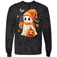 Cute Ghost Drinking Coffee Halloween Ghost Ice Coffee Gift Tie-Dye Long Sleeve Shirt