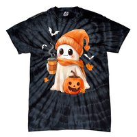 Cute Ghost Drinking Coffee Halloween Ghost Ice Coffee Gift Tie-Dye T-Shirt