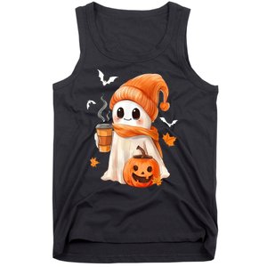 Cute Ghost Drinking Coffee Halloween Ghost Ice Coffee Gift Tank Top