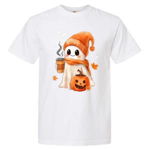 Cute Ghost Drinking Coffee Halloween Ghost Ice Coffee Gift Garment-Dyed Heavyweight T-Shirt