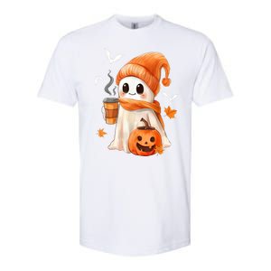 Cute Ghost Drinking Coffee Halloween Ghost Ice Coffee Gift Softstyle CVC T-Shirt