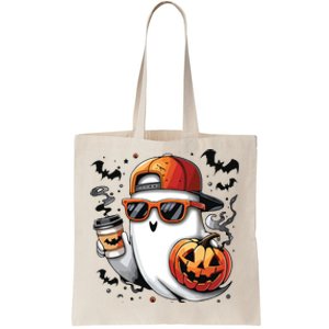 Cute Ghost Drinking Coffee Halloween Boy Ghost Ice Coffee Tote Bag