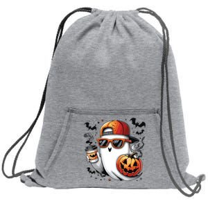 Cute Ghost Drinking Coffee Halloween Boy Ghost Ice Coffee Sweatshirt Cinch Pack Bag