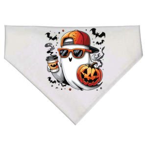 Cute Ghost Drinking Coffee Halloween Boy Ghost Ice Coffee USA-Made Doggie Bandana