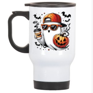 Cute Ghost Drinking Coffee Halloween Boy Ghost Ice Coffee Stainless Steel Travel Mug