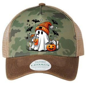 Cute Ghost Drinking Coffee Halloween Ghost Coffee Legacy Tie Dye Trucker Hat