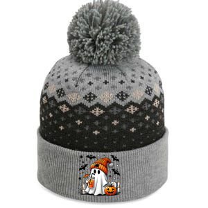 Cute Ghost Drinking Coffee Halloween Ghost Coffee The Baniff Cuffed Pom Beanie