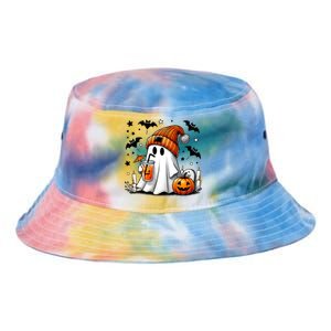 Cute Ghost Drinking Coffee Halloween Ghost Coffee Tie Dye Newport Bucket Hat