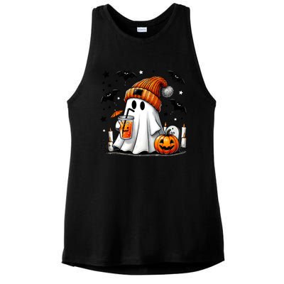 Cute Ghost Drinking Coffee Halloween Ghost Coffee Ladies PosiCharge Tri-Blend Wicking Tank