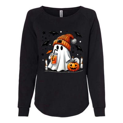 Cute Ghost Drinking Coffee Halloween Ghost Coffee Womens California Wash Sweatshirt