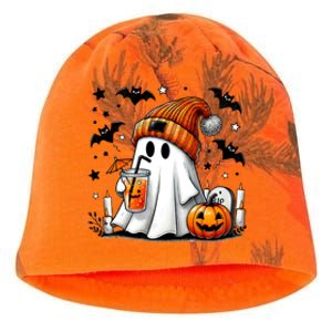 Cute Ghost Drinking Coffee Halloween Ghost Coffee Kati - Camo Knit Beanie