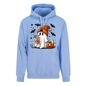 Cute Ghost Drinking Coffee Halloween Ghost Coffee Unisex Surf Hoodie