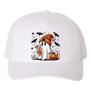 Cute Ghost Drinking Coffee Halloween Ghost Coffee Yupoong Adult 5-Panel Trucker Hat