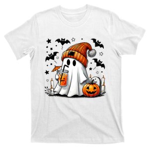 Cute Ghost Drinking Coffee Halloween Ghost Coffee T-Shirt