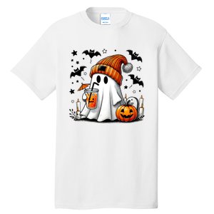 Cute Ghost Drinking Coffee Halloween Ghost Coffee Tall T-Shirt