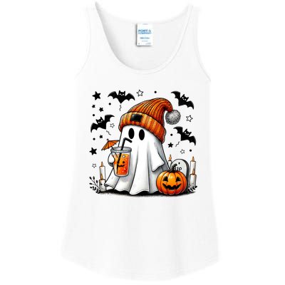 Cute Ghost Drinking Coffee Halloween Ghost Coffee Ladies Essential Tank