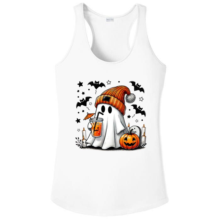 Cute Ghost Drinking Coffee Halloween Ghost Coffee Ladies PosiCharge Competitor Racerback Tank