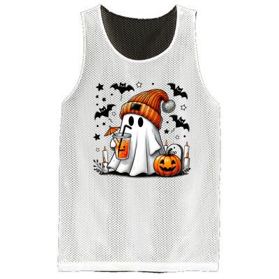 Cute Ghost Drinking Coffee Halloween Ghost Coffee Mesh Reversible Basketball Jersey Tank