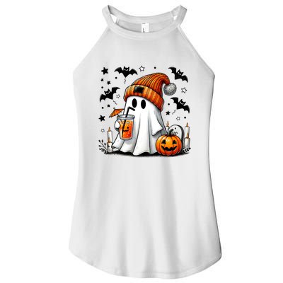 Cute Ghost Drinking Coffee Halloween Ghost Coffee Women's Perfect Tri Rocker Tank