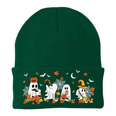 Cute Ghost Drinking Coffee Halloween Fall Ghost Book Reading Knit Cap Winter Beanie