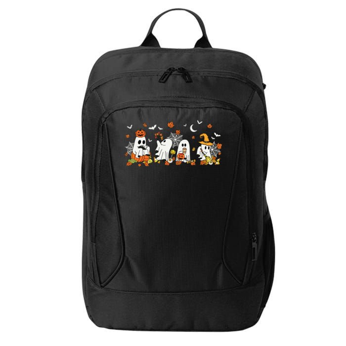 Cute Ghost Drinking Coffee Halloween Fall Ghost Book Reading City Backpack