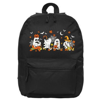 Cute Ghost Drinking Coffee Halloween Fall Ghost Book Reading 16 in Basic Backpack