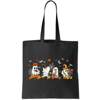 Cute Ghost Drinking Coffee Halloween Fall Ghost Book Reading Tote Bag