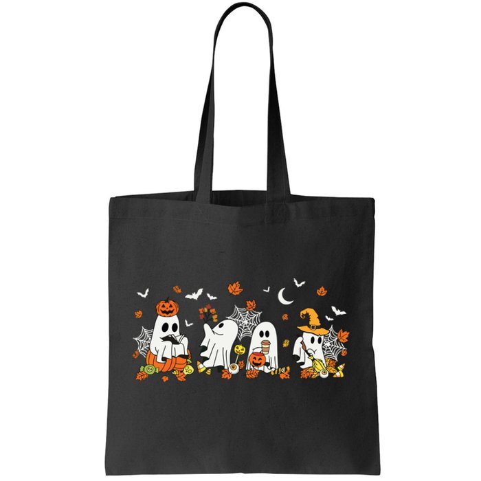 Cute Ghost Drinking Coffee Halloween Fall Ghost Book Reading Tote Bag