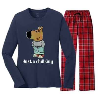 Chill Guy Dog Funny Chill Guy Meme Women's Long Sleeve Flannel Pajama Set 