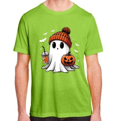 Cute Ghost Drinking Coffee Halloween Ghost Ice Coffee Women Long Sleeve Adult ChromaSoft Performance T-Shirt