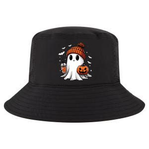 Cute Ghost Drinking Coffee Halloween Ghost Ice Coffee Women Long Sleeve Cool Comfort Performance Bucket Hat