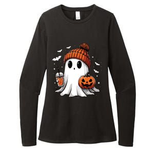 Cute Ghost Drinking Coffee Halloween Ghost Ice Coffee Women Long Sleeve Womens CVC Long Sleeve Shirt