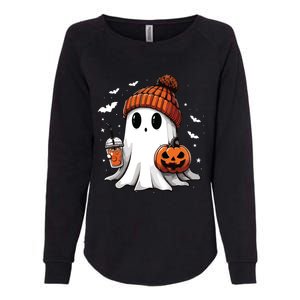 Cute Ghost Drinking Coffee Halloween Ghost Ice Coffee Women Long Sleeve Womens California Wash Sweatshirt