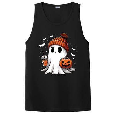 Cute Ghost Drinking Coffee Halloween Ghost Ice Coffee Women Long Sleeve PosiCharge Competitor Tank