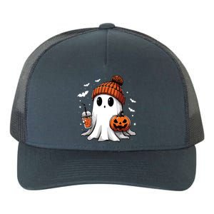 Cute Ghost Drinking Coffee Halloween Ghost Ice Coffee Women Long Sleeve Yupoong Adult 5-Panel Trucker Hat